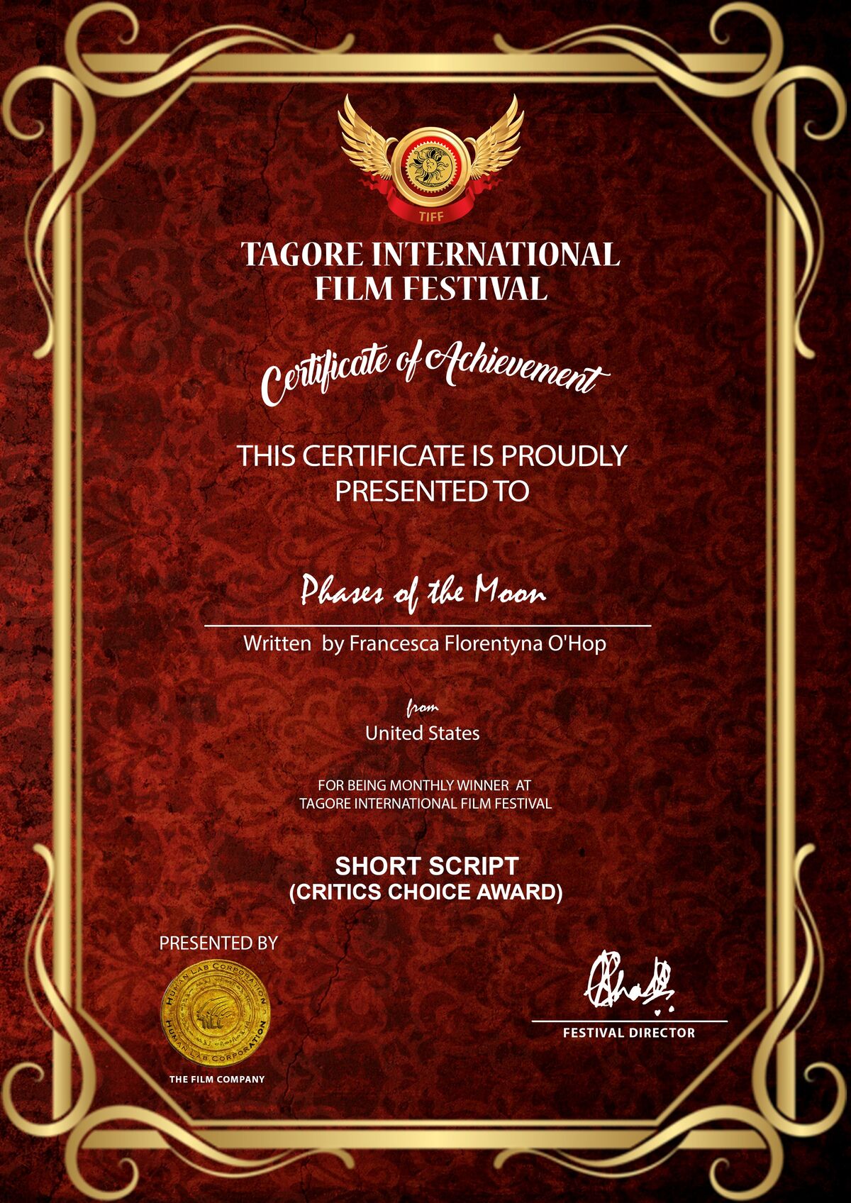 Award Certificate